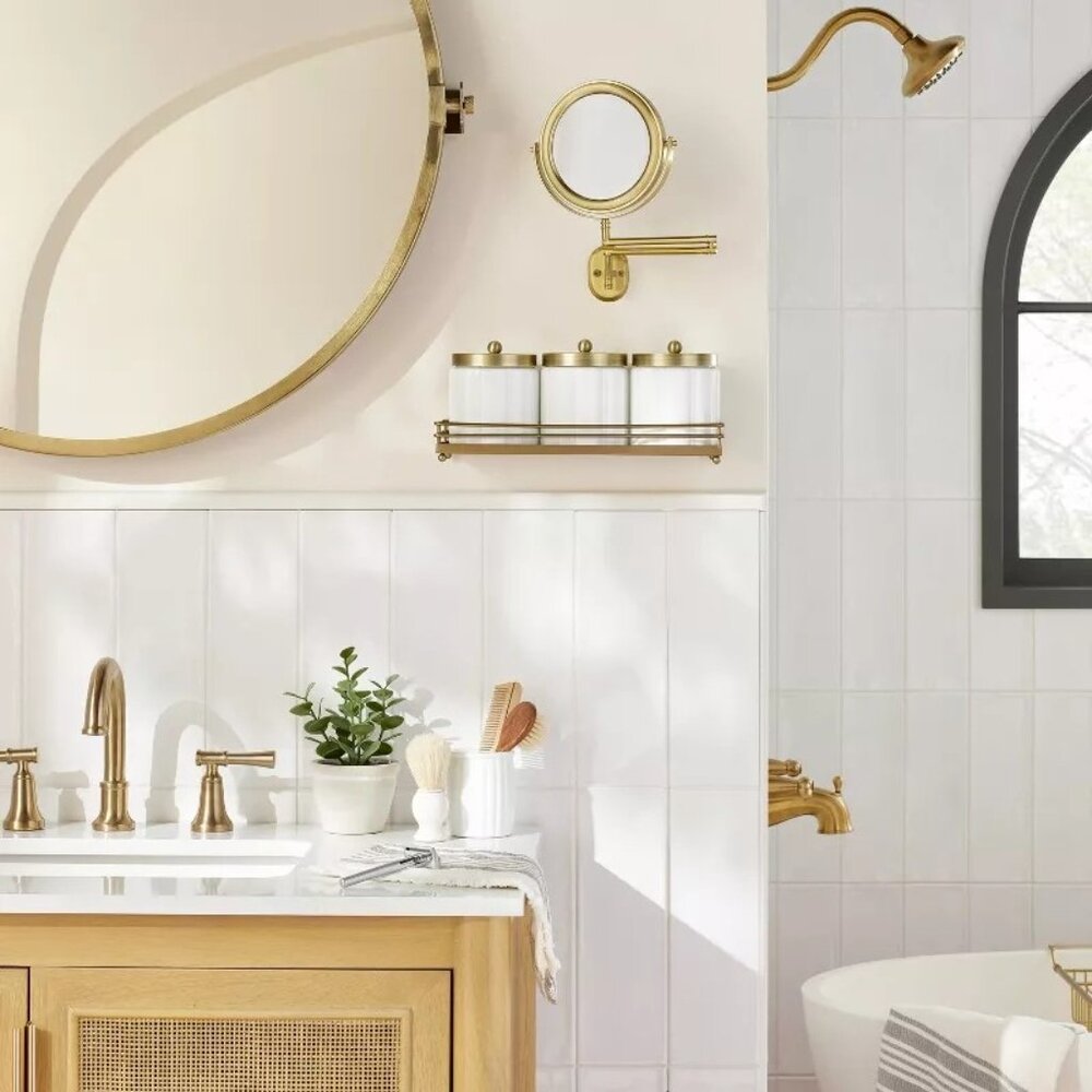 Milk Glass Bath Canister Set White Brass, Wall‎ Mount - Hearth & Hand Magnolia - Picture 2 of 8